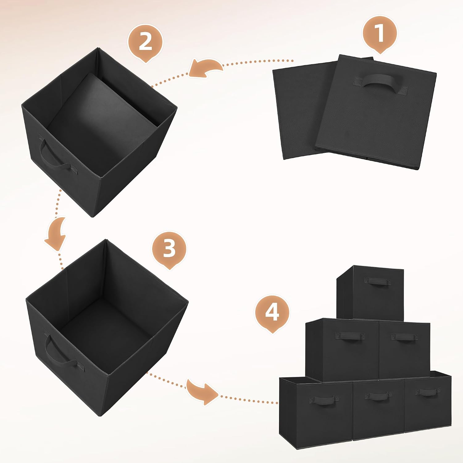STORAGE MANIAC Storage Cubes. 11 Inch Durable 6 Pack Fabric Foldable Collapsible Bins with Handles for Organization. Closet. Shelves. Offices. Toys. Black - Image 6