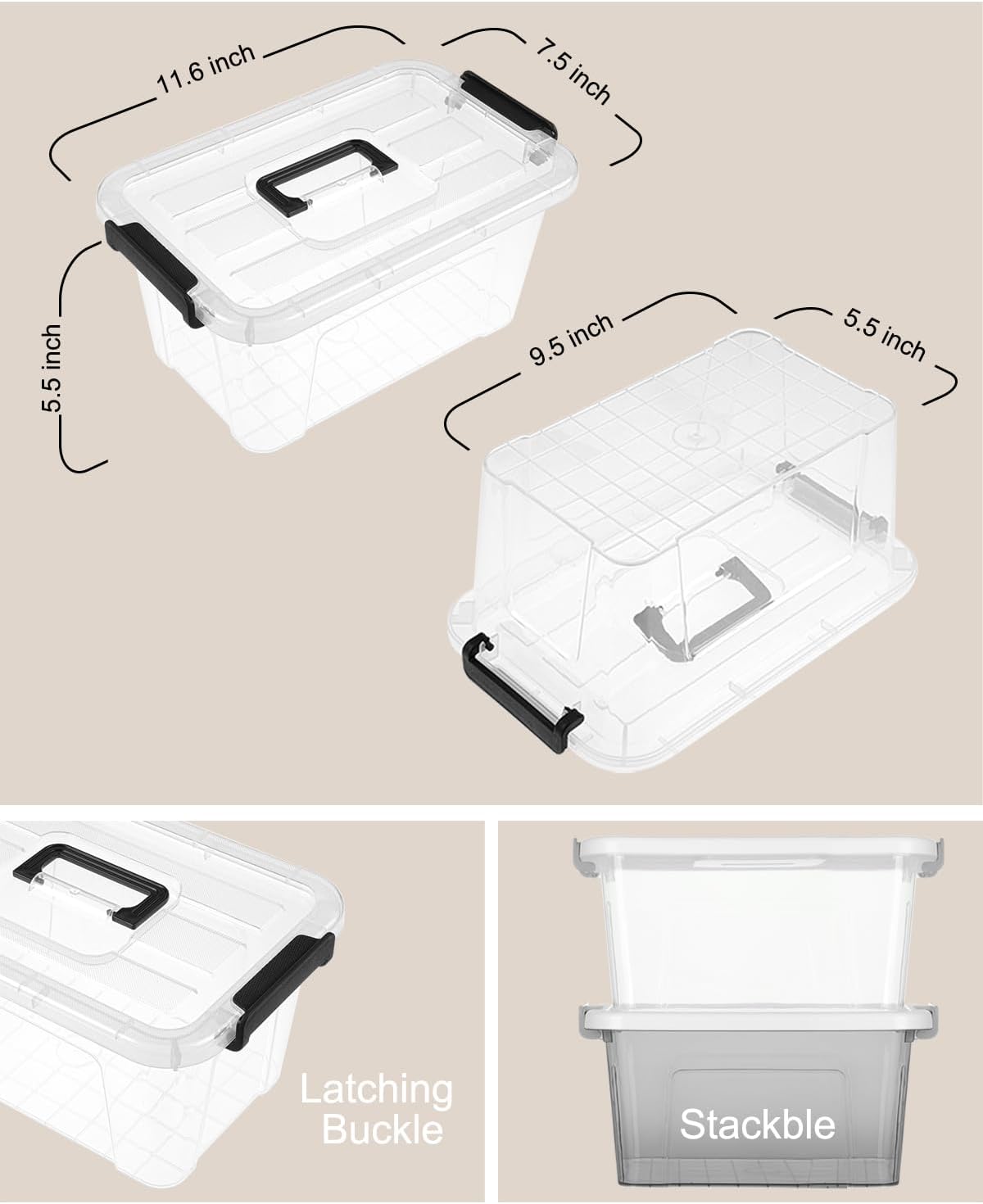 NUMIFUN 7Qt Clear Plastic Storage Bins with Lids.Transparent Design.6 Pack | Stackable organizing totes with buckle latches & handles.Dust-proof clear design for home.office & pantry space saving - Image 3