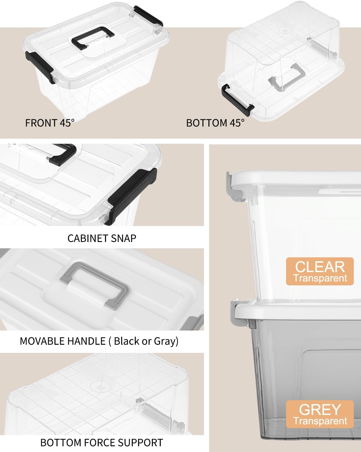 NUMIFUN 7Qt Clear Plastic Storage Bins with Lids.Transparent Design.6 Pack | Stackable organizing totes with buckle latches & handles.Dust-proof clear design for home.office & pantry space saving - Image 8