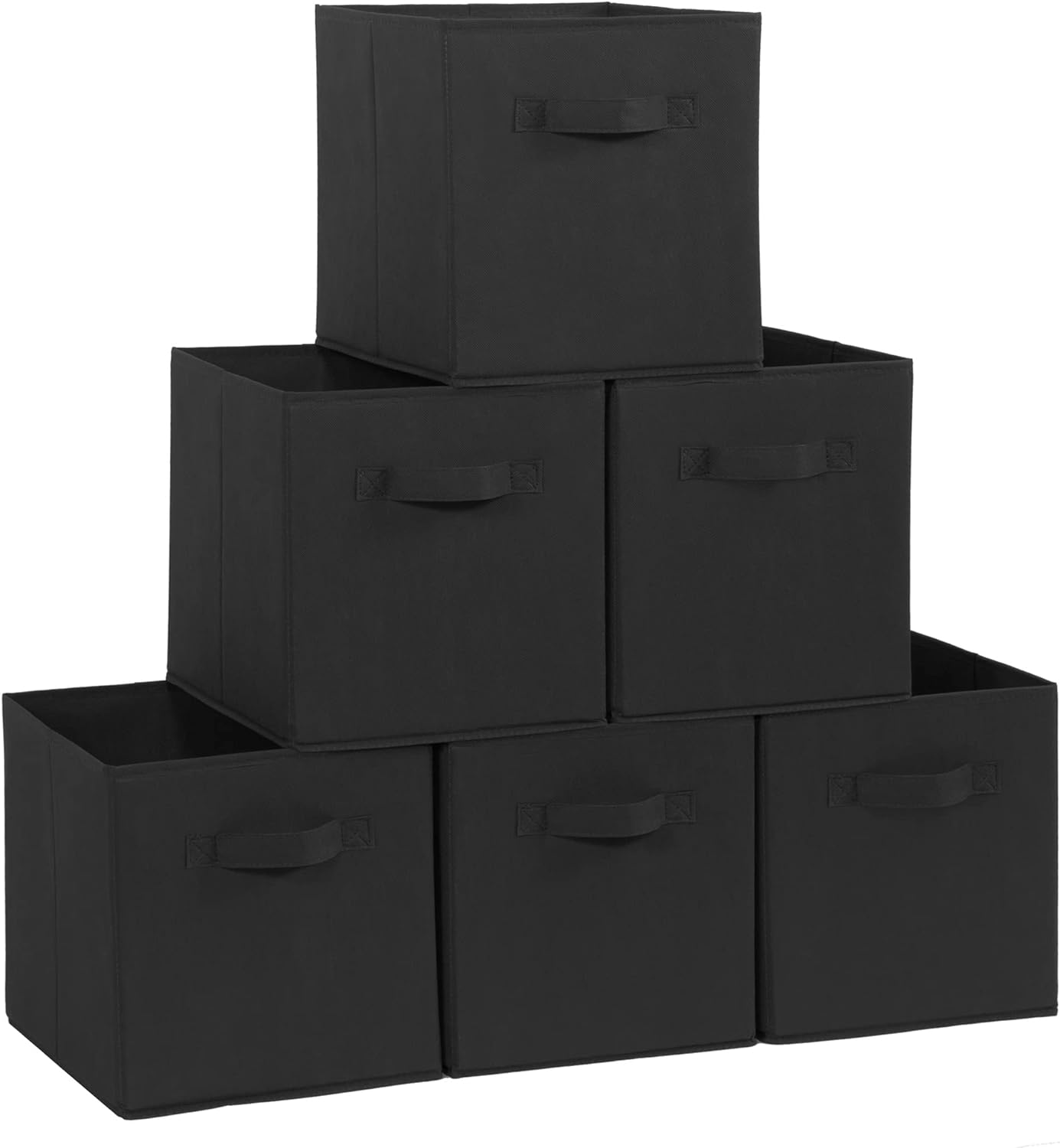 STORAGE MANIAC Storage Cubes. 11 Inch Durable 6 Pack Fabric Foldable Collapsible Bins with Handles for Organization. Closet. Shelves. Offices. Toys. Black