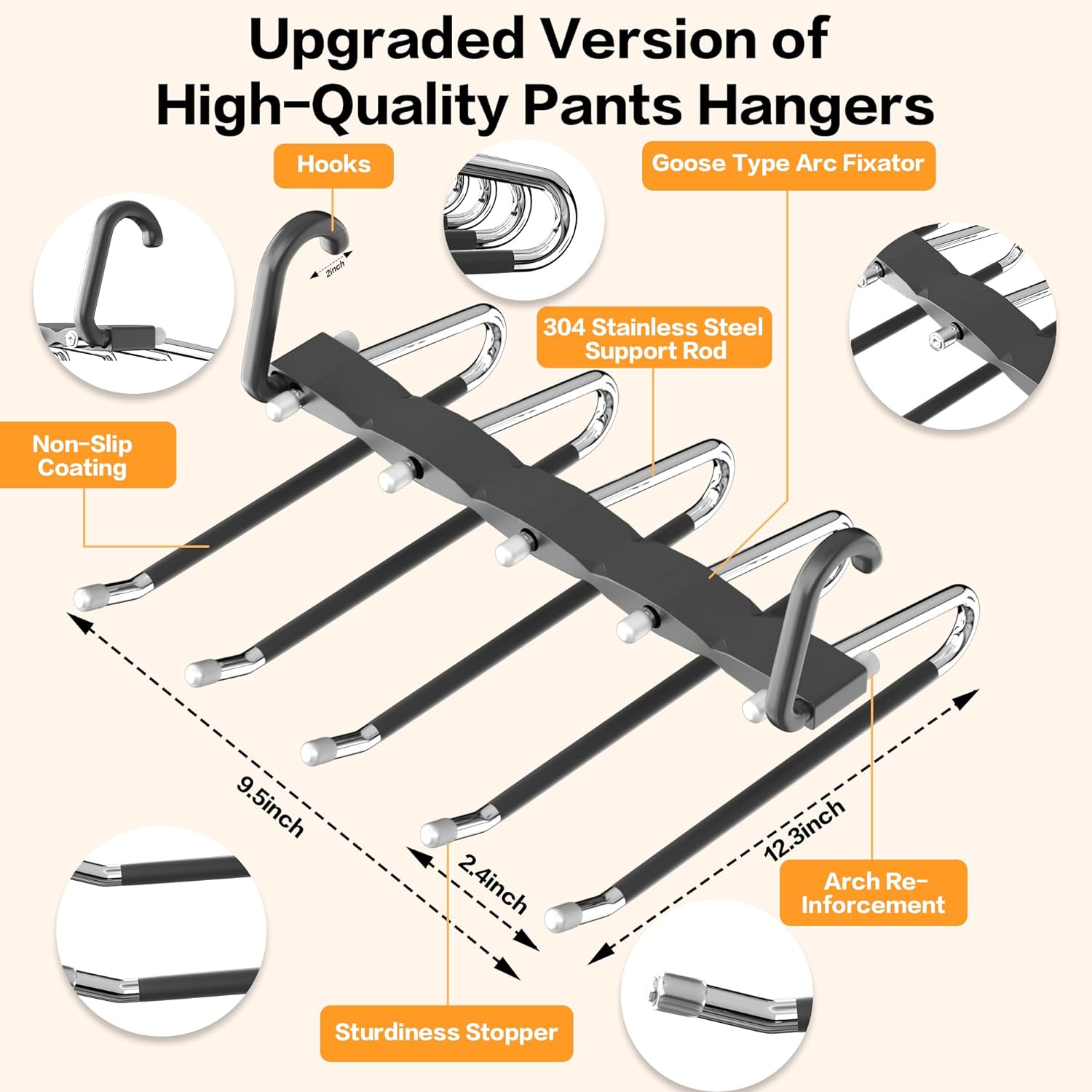 Pants Hangers Space Saving - 2 Pack Closet Organizer and Storage Jean Hangers. Stainless Steel Anti-Slip Clothes Hanger Scarf Holder for Pants Jeans Leggings Trousers Pant Rack. Black - Image 5