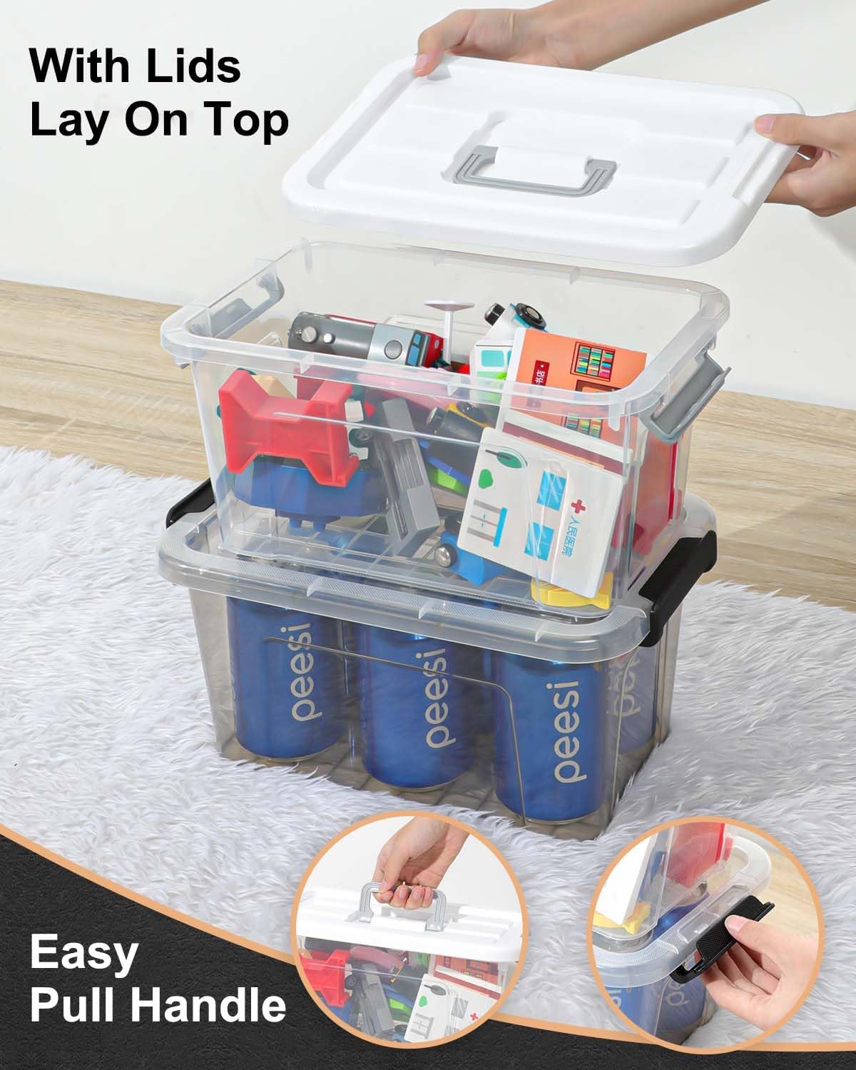 NUMIFUN 7Qt Clear Plastic Storage Bins with Lids.Transparent Design.6 Pack | Stackable organizing totes with buckle latches & handles.Dust-proof clear design for home.office & pantry space saving - Image 5