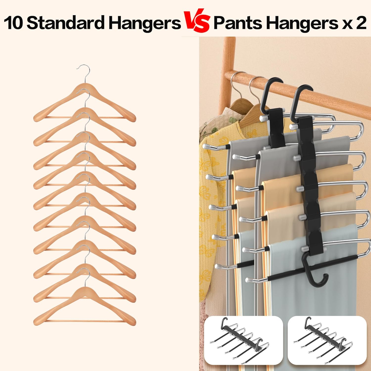 Pants Hangers Space Saving - 2 Pack Closet Organizer and Storage Jean Hangers. Stainless Steel Anti-Slip Clothes Hanger Scarf Holder for Pants Jeans Leggings Trousers Pant Rack. Black - Image 7