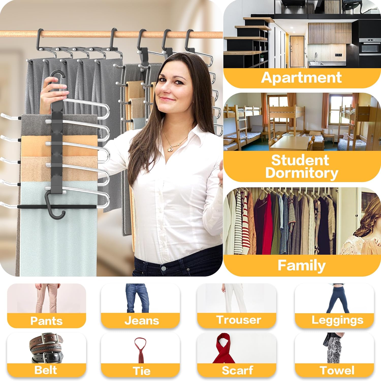 Pants Hangers Space Saving - 2 Pack Closet Organizer and Storage Jean Hangers. Stainless Steel Anti-Slip Clothes Hanger Scarf Holder for Pants Jeans Leggings Trousers Pant Rack. Black - Image 6