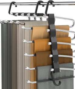 Pants Hangers Space Saving - 2 Pack Closet Organizer and Storage Jean Hangers. Stainless Steel Anti-Slip Clothes Hanger Scarf Holder for Pants Jeans Leggings Trousers Pant Rack. Black