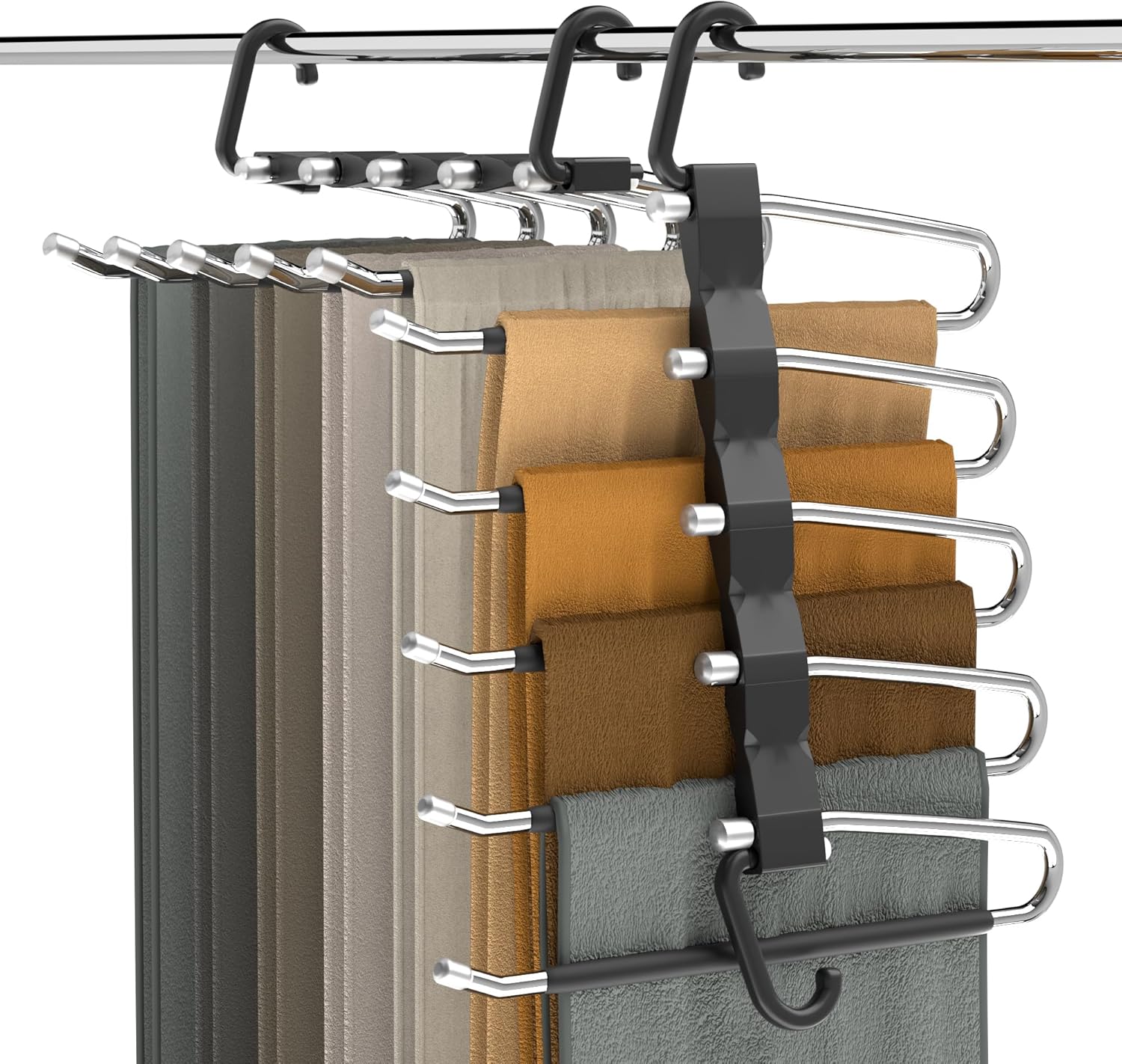 Pants Hangers Space Saving - 2 Pack Closet Organizer and Storage Jean Hangers. Stainless Steel Anti-Slip Clothes Hanger Scarf Holder for Pants Jeans Leggings Trousers Pant Rack. Black